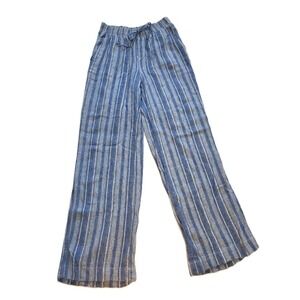 Briggs Blue & White Striped Lounge Pants Beach Wide Leg Linen Blend Sz S